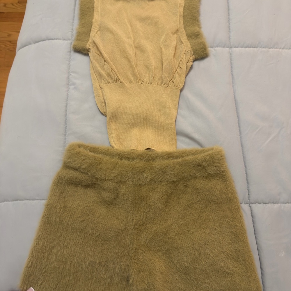 Jacquemus Knit Fur Top and Short Set - Olive Yellow